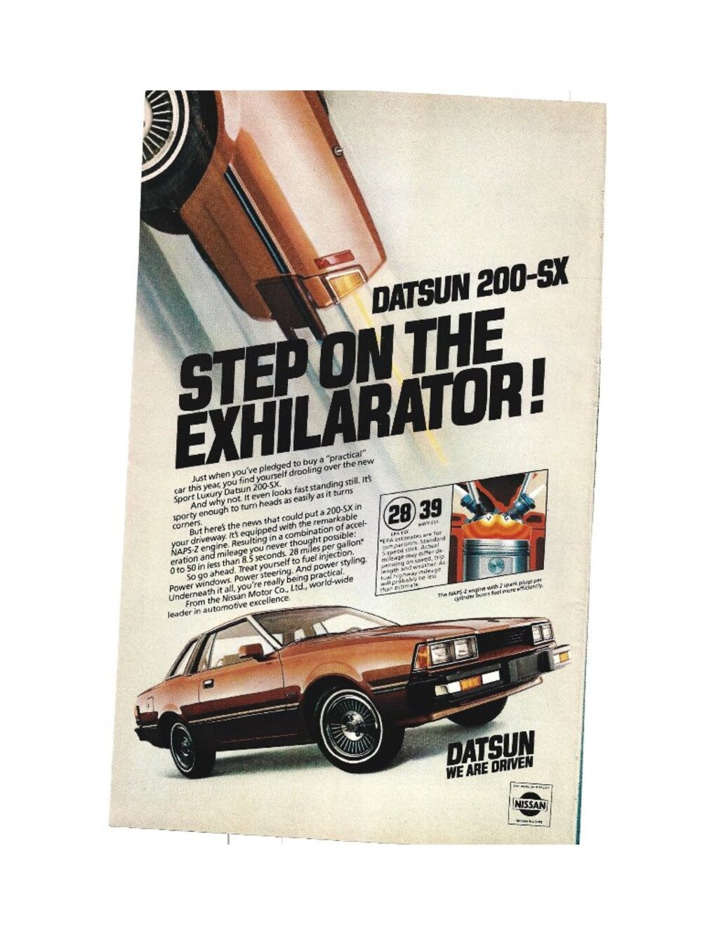 Print Ad Datsun 200-SX Step On Exhilarator Sport Luxury Car NAPS-Z Engine 1981